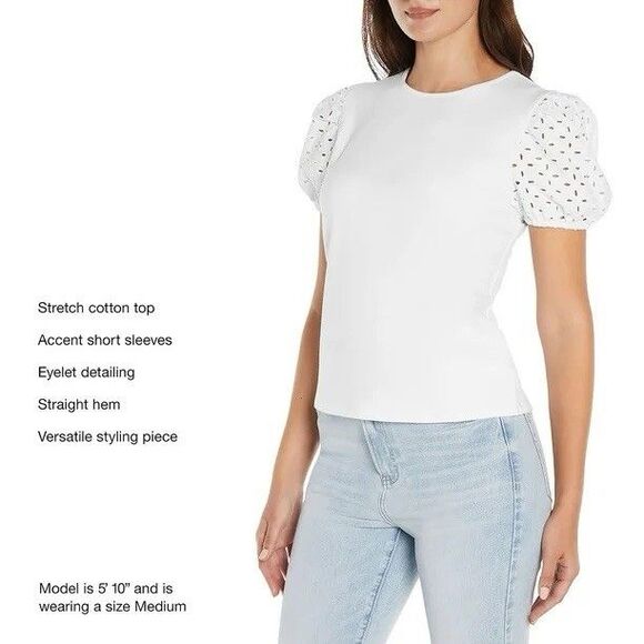 New Express Women's Spring Top Size Small White Puff Lace Sleeves - Picture 4 of 8